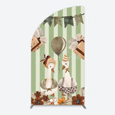 Aperturee - Aperturee Vintage Goose Couple Half Moon Arch Backdrop for Birthday or Baby Shower Rustic Farm Themed Watercolor Storybook Decor